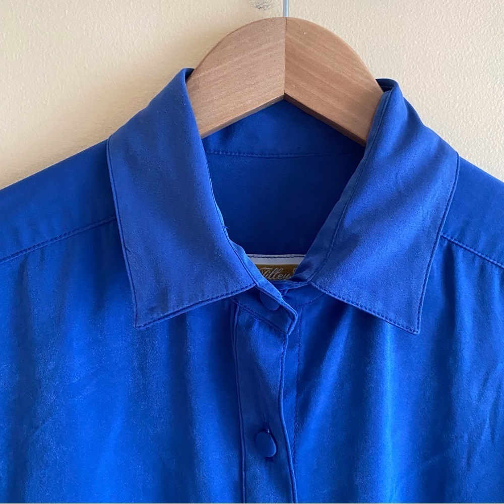 Vintage Tilley Silks Microfibre Button Down Blouse Woman Medium Blue Dopamine - Picture 5 of 14